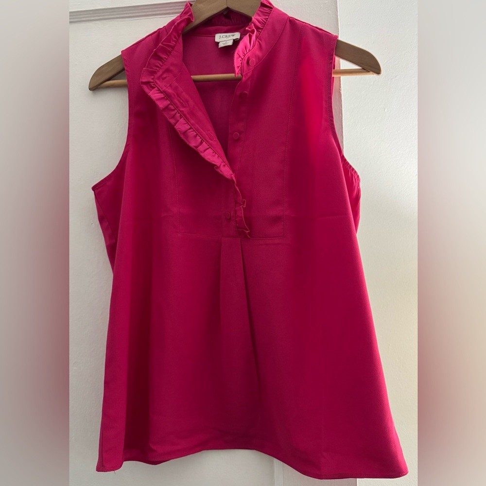 J. Crew Factory Fuchsia Ruffle Sleeveless Blouse